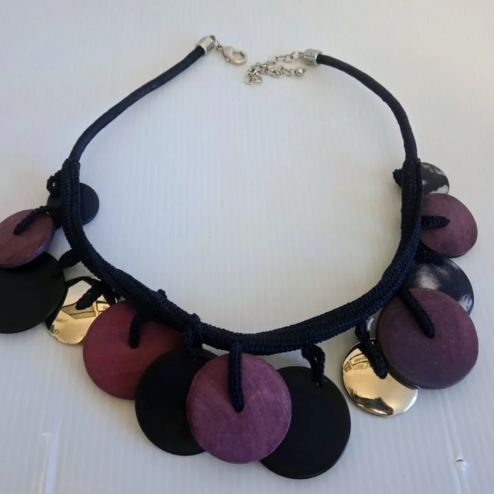 Funky artisan statement necklace with colorful discs